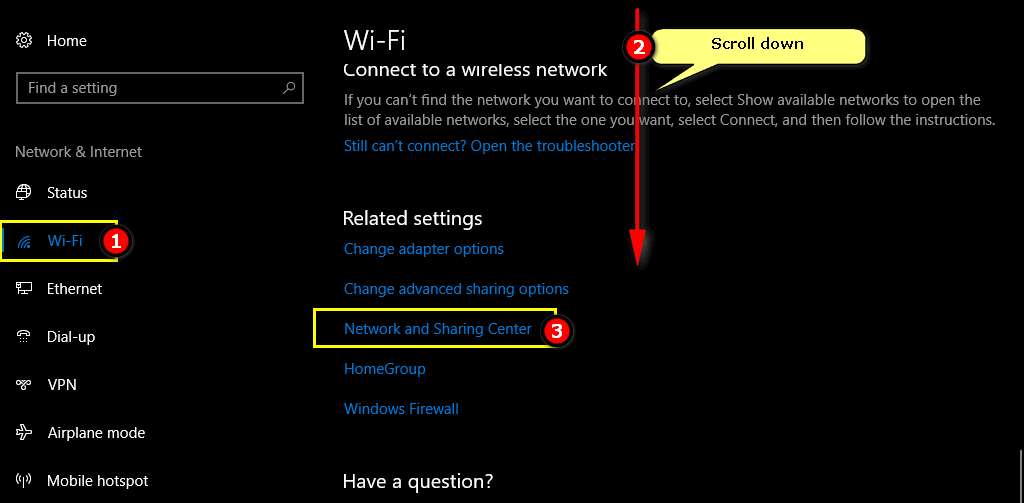 Network and Sharing Center Windows 10 FCU
