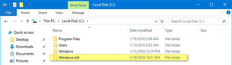 how to remove windows.old in Windows 10