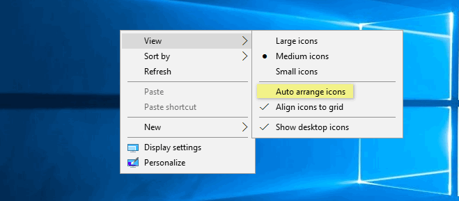 auto-arrange icons on the desktop