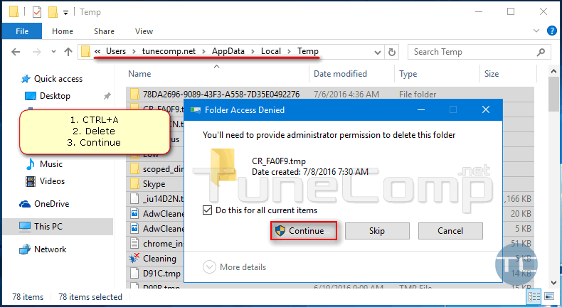 What does the AppData/Local/Temp folder contain?