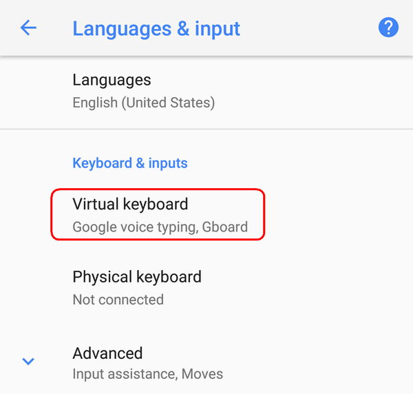 Virtual keyboard Android 8
