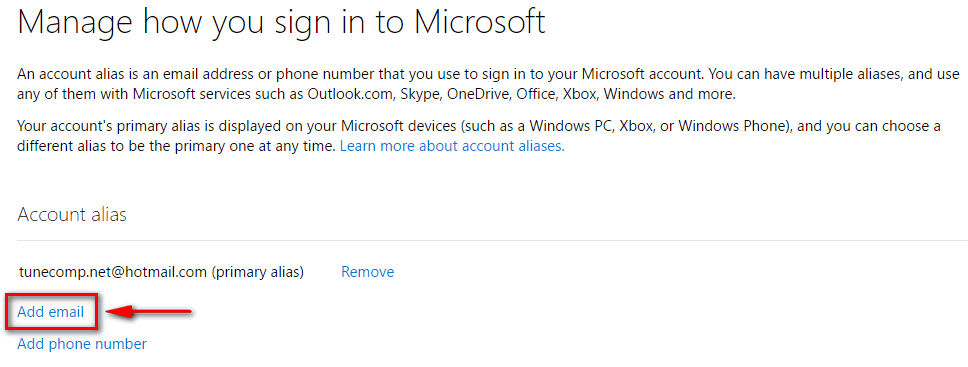 add email to microsoft account