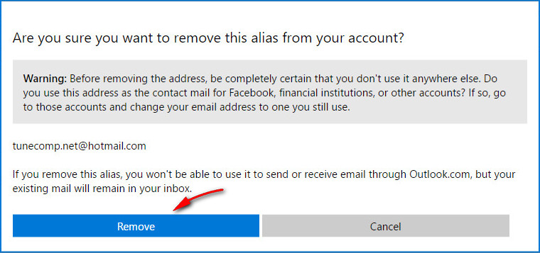 confirm email removal