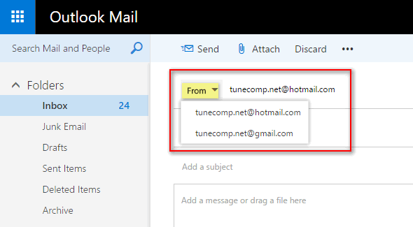 use both mailboxes in outlook web interface