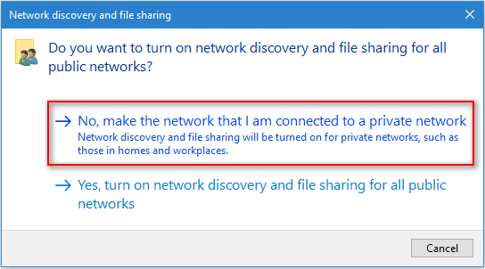 make the network that I am connected to a private network