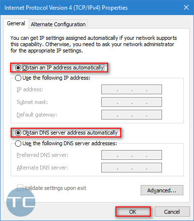 obtain an IP address and DNS server automatically