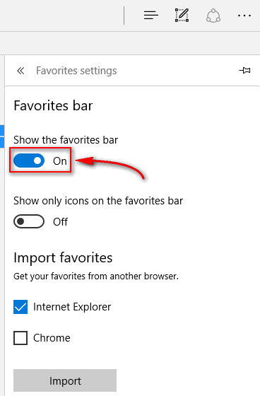 show the favorites bar in Microsoft Edge