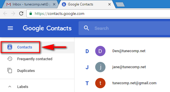 Google Contacts - main contacts