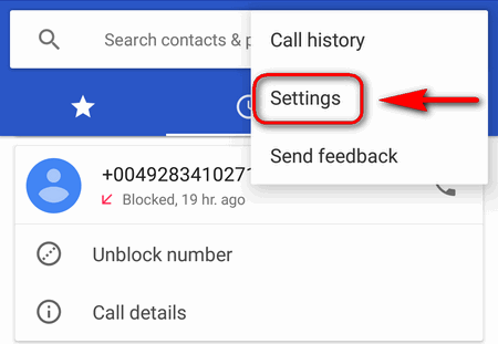 Phone app Settings Android 7