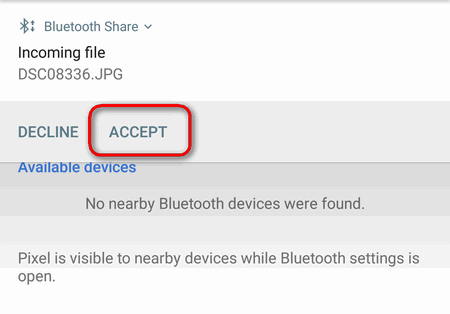 accept an incoming file over bluetooth