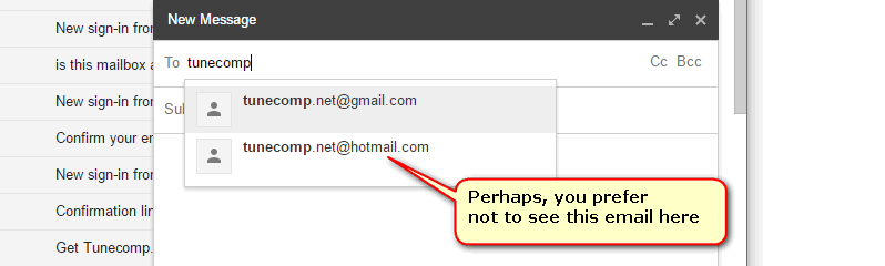 remove email address from suggestions in GMail