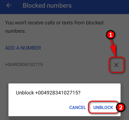 unblock number from the black list