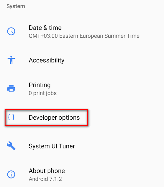 developer options Android 7.1