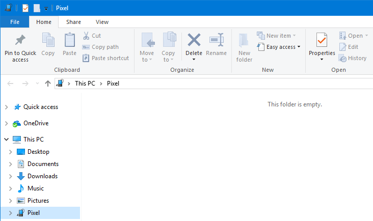 pixel windows 10 this folder is empty