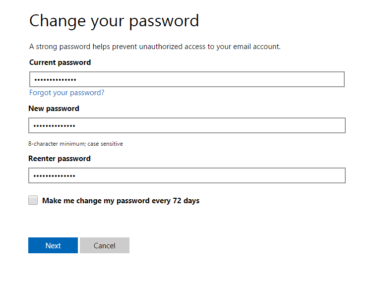 change password for Skype and Microsoft