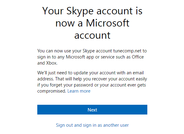 your Skype account is now Microsoft account