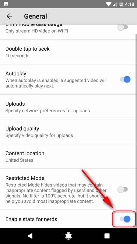 enable stats for nerds YouTube Android