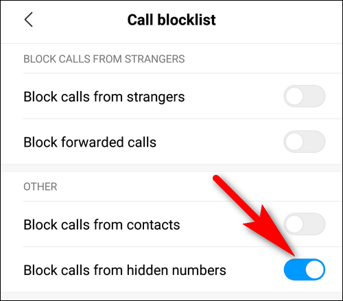 Block calls from hidden numbers Xiaomi