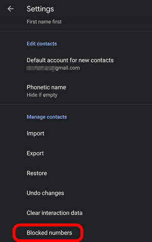 Blocked numbers Google Contacts app