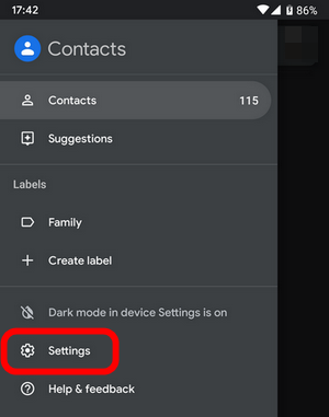 Contacts settings Android 10