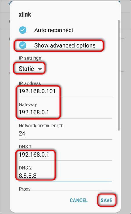 Static IP address Samsung Galaxy