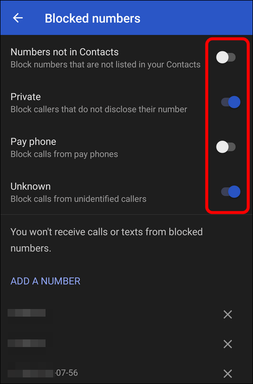block Private Unknown numbers in Google Contacts on Android 10