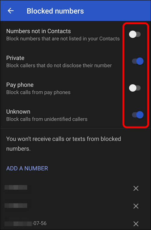 how to block numbers on android