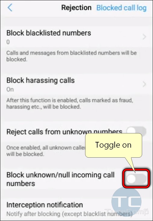 block unknown numbers on Vivo phone