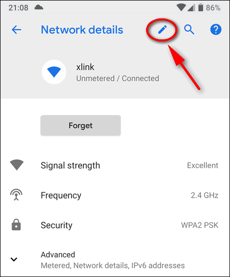 modify Wi-Fi network Android 9