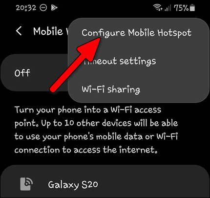 Configure Wi-Fi hotspot Galaxy S20