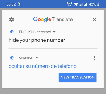 Google translation results