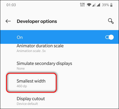 adjust the smallest width in developer options