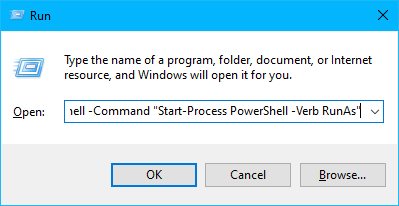 elevated PowerShell from Run Windows 10