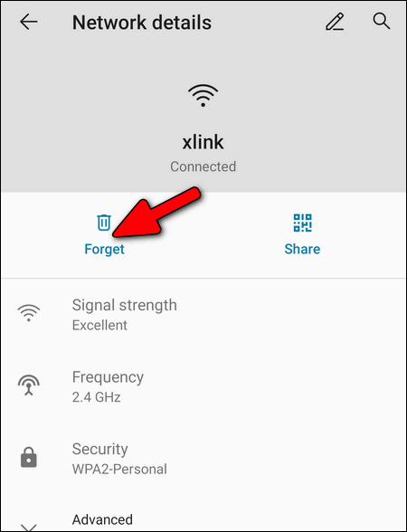 forget active Wi-Fi network on Android