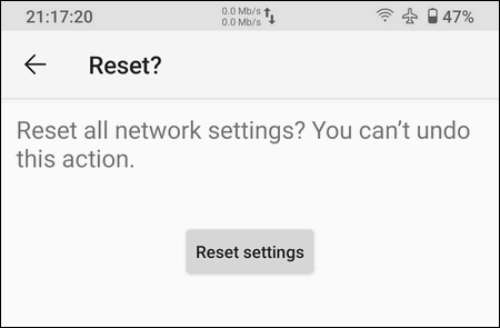 reset network settings Android 10