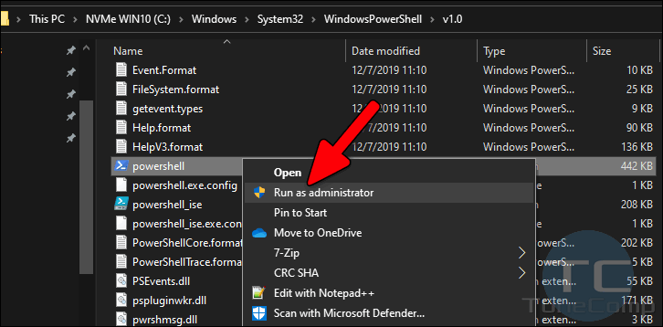 run PowerShell as administrator Windows 10 File Explorer
