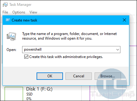 run PowerShell with administrative privileges Task Manager