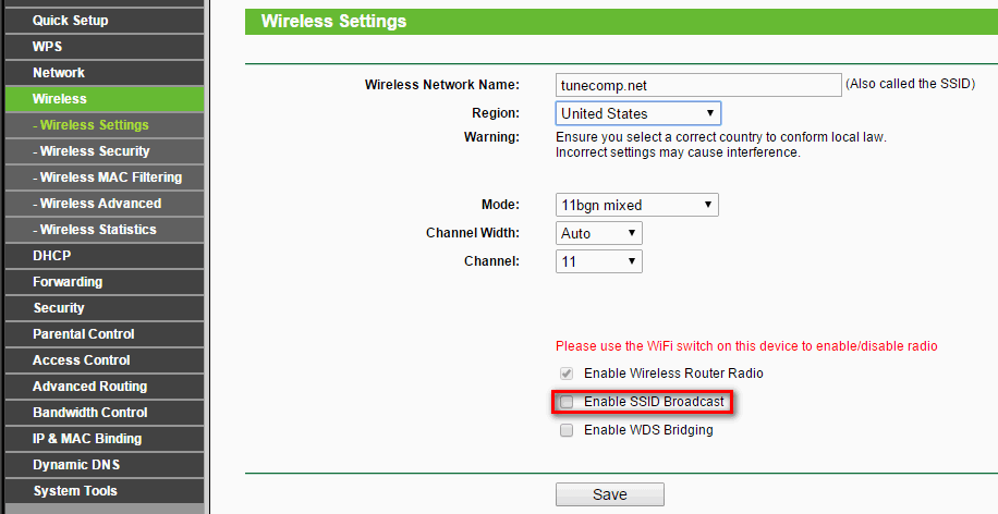 disable SSID broadcast