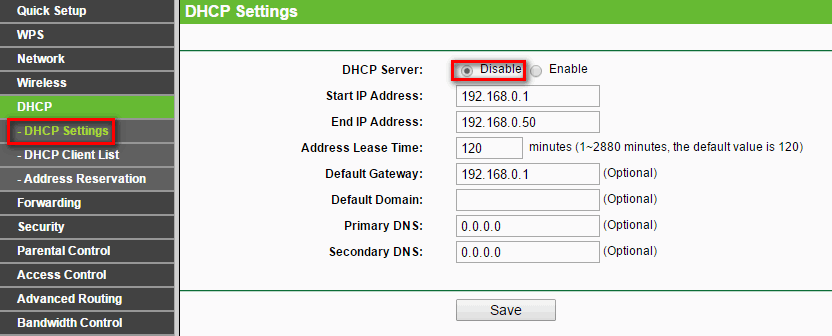 turn off DHCP router
