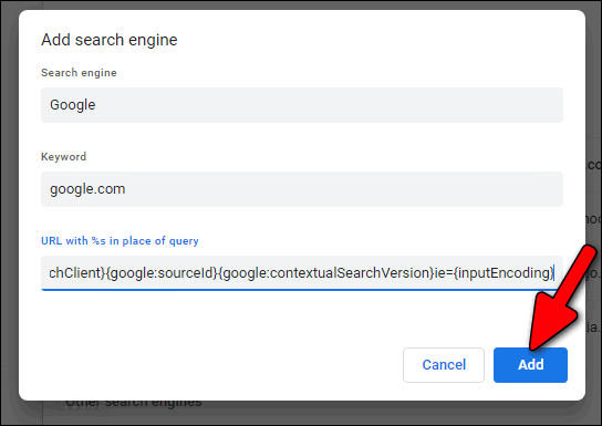 Add Google search to Chrome 86