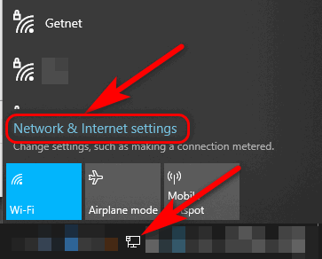 Network & Internet settings Windows 10 2004