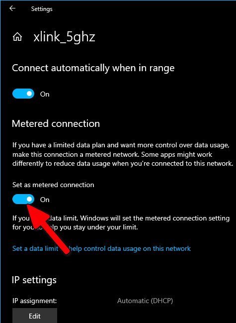 Wi-Fi set as metered connection Windows 10