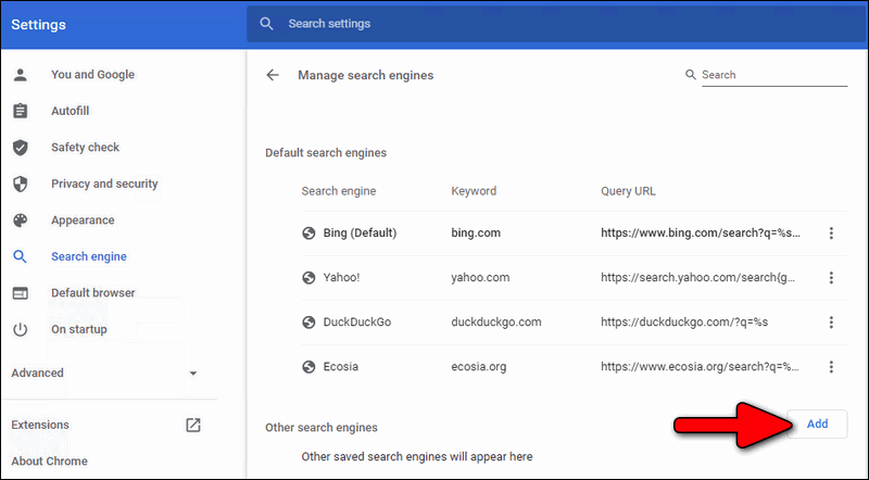 add search engine in Chrome