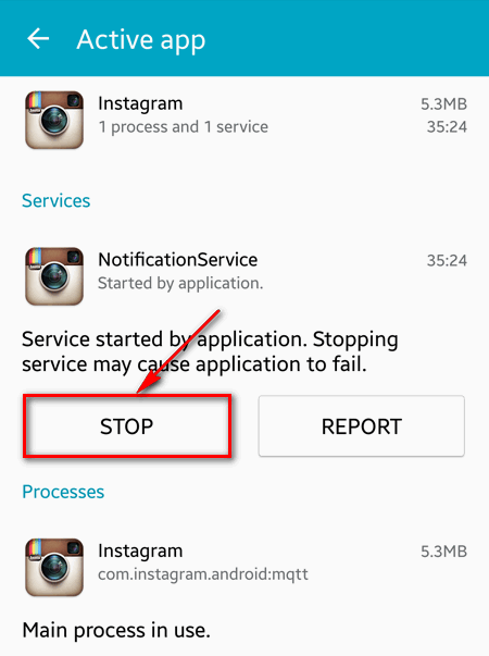 stop service on Android