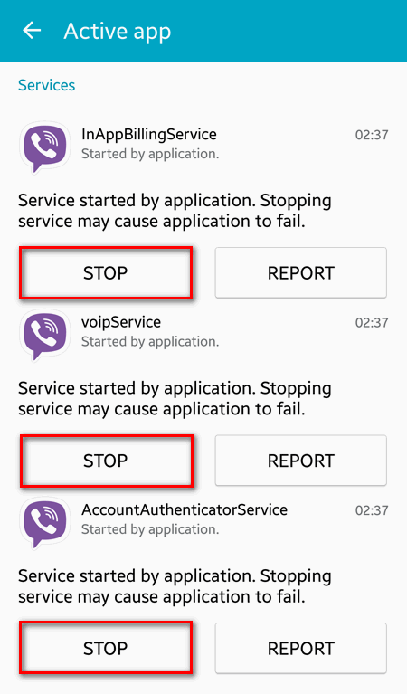 stop process on Android