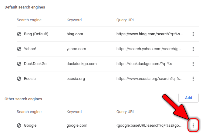 other search engines in Chrome 86