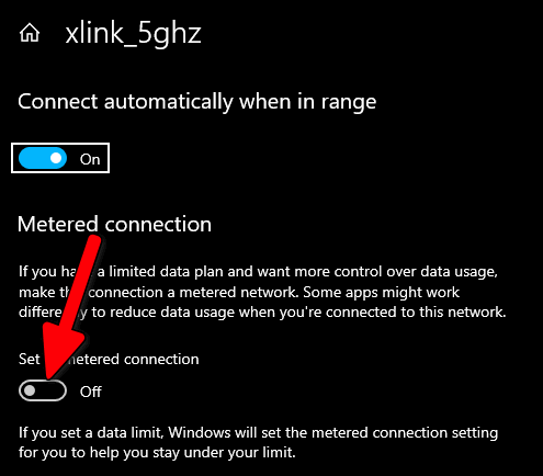 set Wi-Fi connection as metered Windows 10