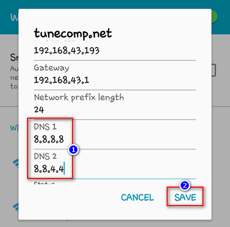 Set up Google DNS 8.8.8.8 on Android