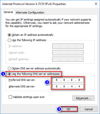 use Google DNS 8.8.8.8 on Windows 10 PC