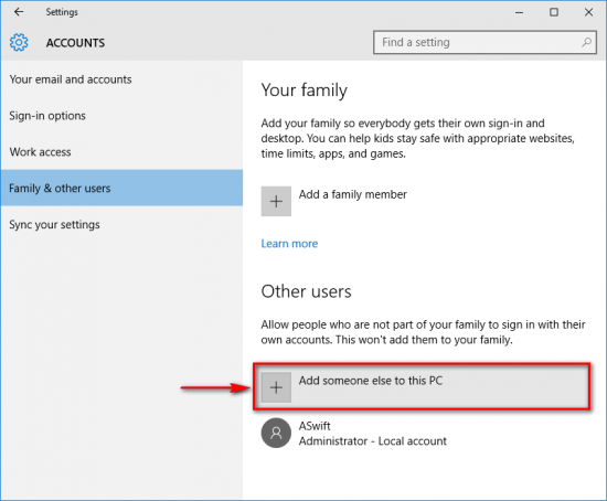 How to create a local user account in Windows 10